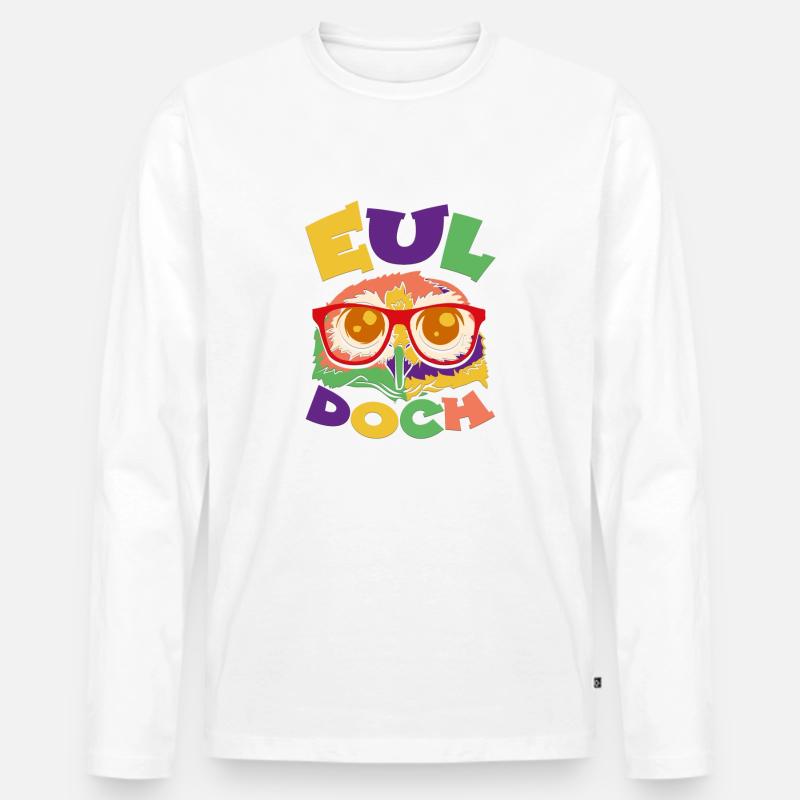 EUL doch - Eule mit Brille - Männer Premium Bio Langarmshirt - Weiß