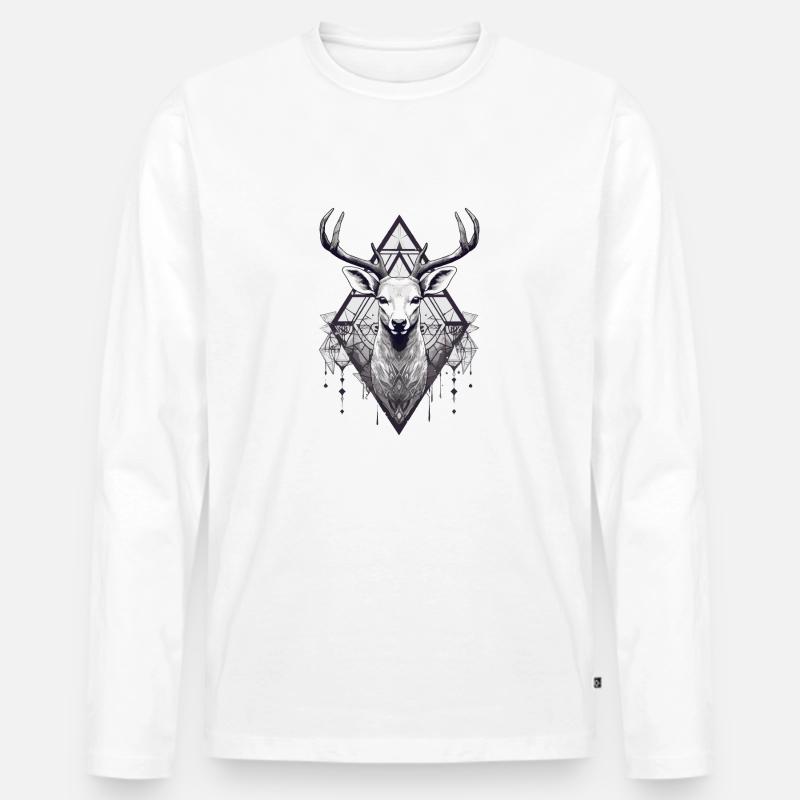 Schwarz-weißer Hirsch-Boho-Stil - Männer Premium Bio Langarmshirt - Weiß