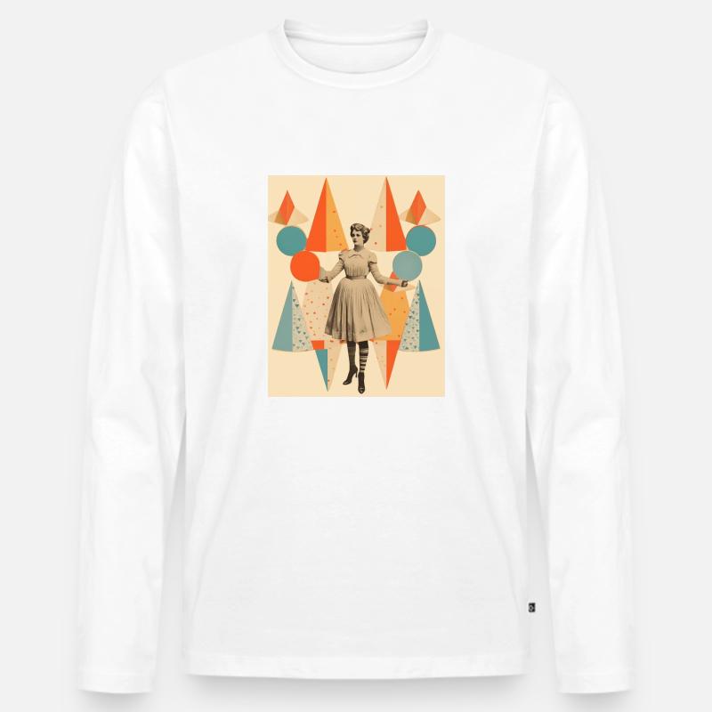 Zirkusdame Papiercollage - Männer Premium Bio Langarmshirt - Weiß