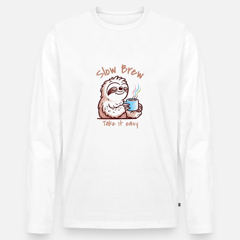 Slow Brew - Männer Premium Bio Langarmshirt - Weiß