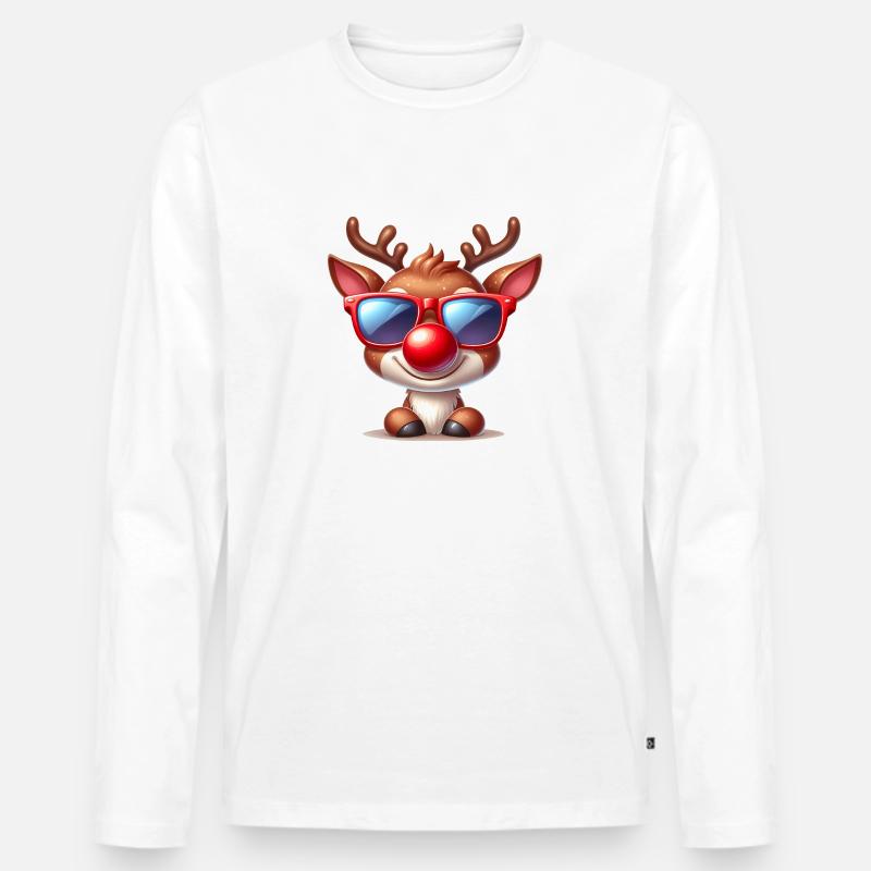 Cooles rentier mit Sonnenbrille - Männer Premium Bio Langarmshirt - Weiß