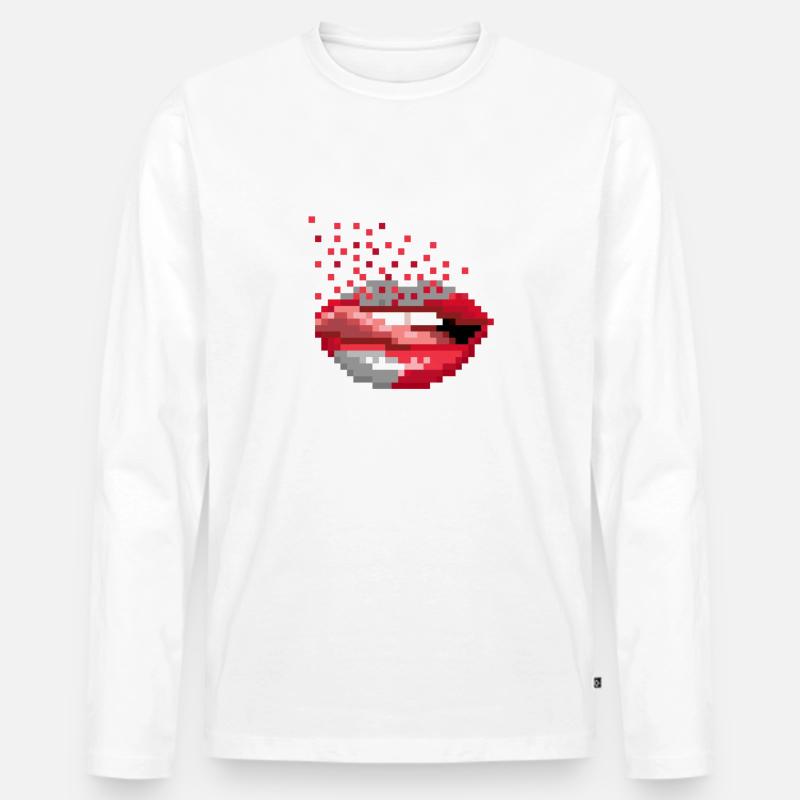 Pixel Mund Retro - Männer Premium Bio Langarmshirt - Weiß