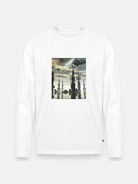 Fantasie Science Fiction Stadt - Männer Premium Bio Langarmshirt - Weiß