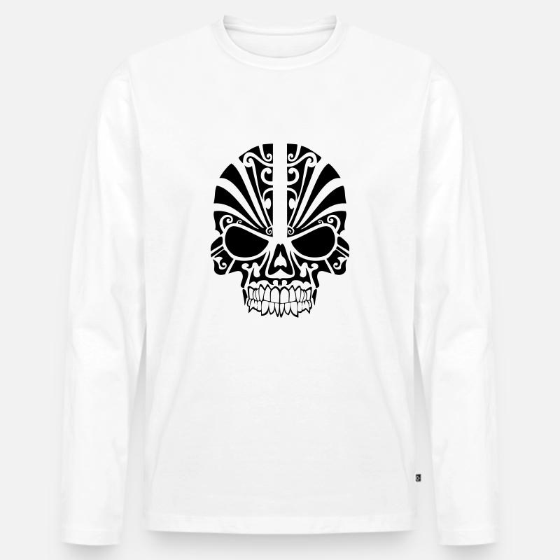 Totenkopf - Männer Premium Bio Langarmshirt - Weiß
