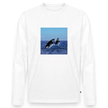 Orca Wal, Orcas im Meer springend, Fische - Männer Premium Bio Langarmshirt - Weiß - Vorne - Nico (187cm)