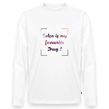 Salsa is my favourite Drug! - Men's Premium Organic Long Sleeve Shirt - white - Front - Nico (187cm)