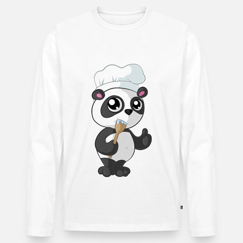 Kochender Comic Panda - Männer Premium Bio Langarmshirt - Weiß