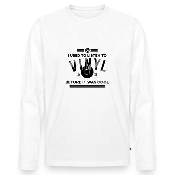 Les gens cool écoutent des vinyles - T-shirt manches longues Premium bio Homme - blanc - Devant - Nico (187cm)