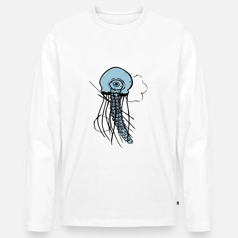 Qualle - Männer Premium Bio Langarmshirt - Weiß
