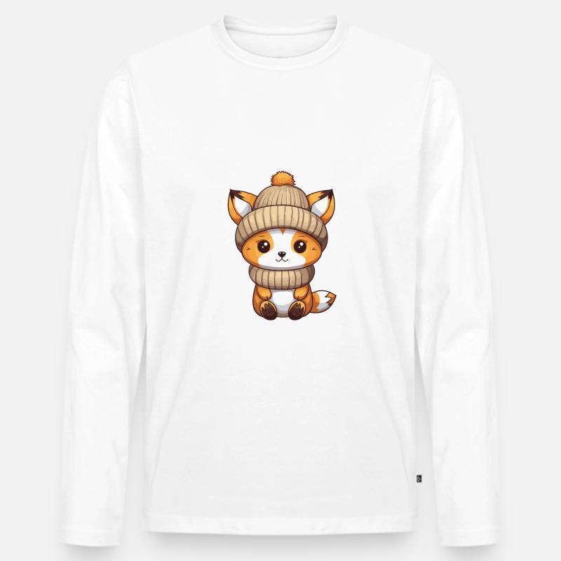 Fuchs Winter Comic - Männer Premium Bio Langarmshirt - Weiß
