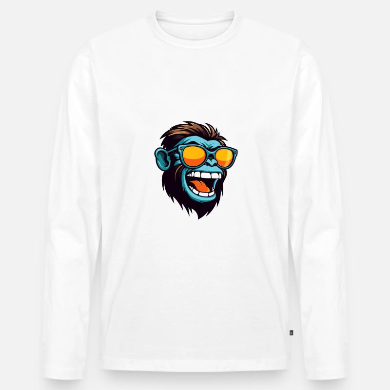 Affe Kopf Porträt Cool - Männer Premium Bio Langarmshirt - Weiß