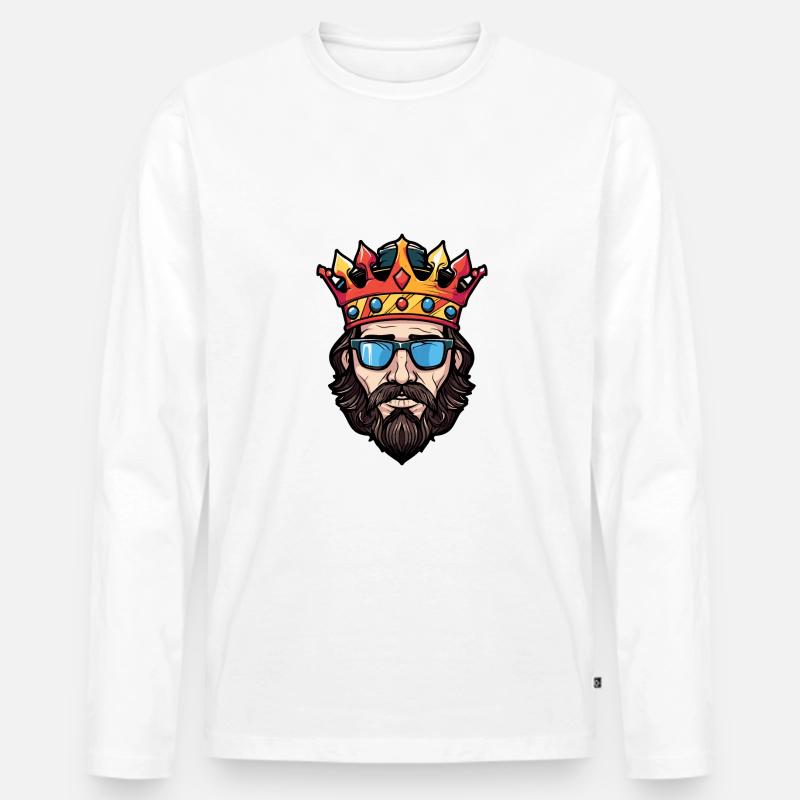 König Krone Kopf Cool - Männer Premium Bio Langarmshirt - Weiß