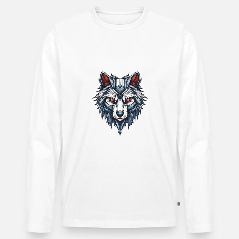 Wolf Porträt - Männer Premium Bio Langarmshirt - Weiß