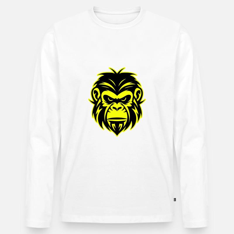 Affe Kopf Porträt Symbol - Männer Premium Bio Langarmshirt - Weiß