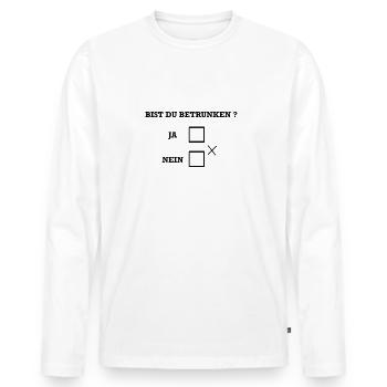 T-Shirt mit Party-Spruch - Männer Premium Bio Langarmshirt - Weiß - Vorne - Nico (187cm)