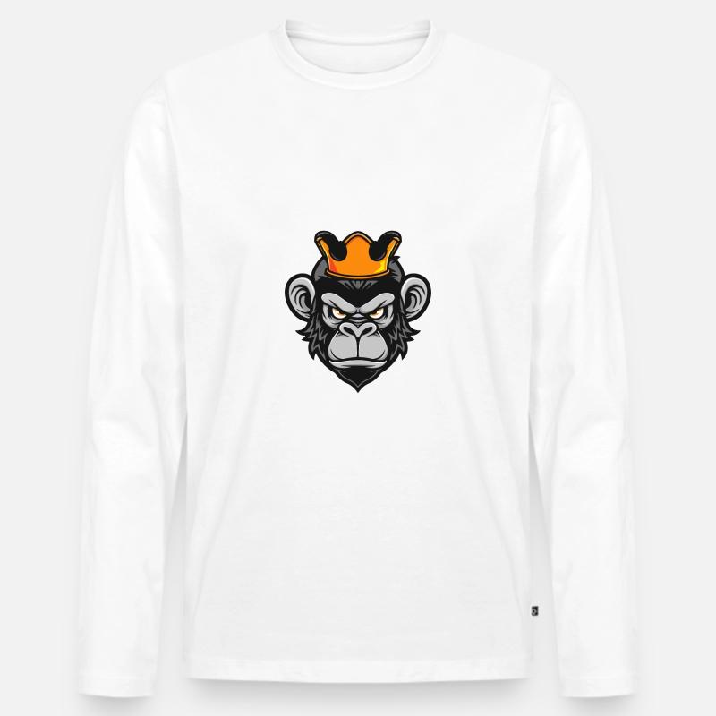 Affe Kopf Krone - Männer Premium Bio Langarmshirt - Weiß