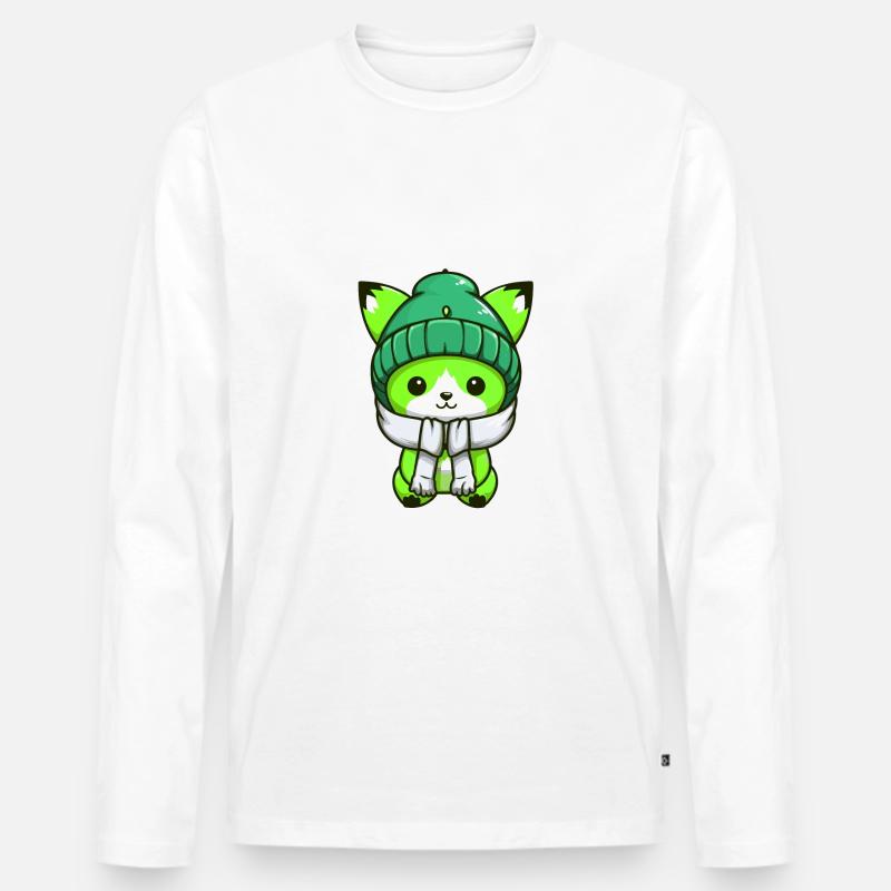 Fuchs Winter Comic - Männer Premium Bio Langarmshirt - Weiß