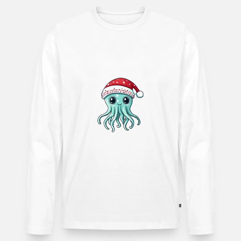 Qualle Weihnachten Comic - Männer Premium Bio Langarmshirt - Weiß