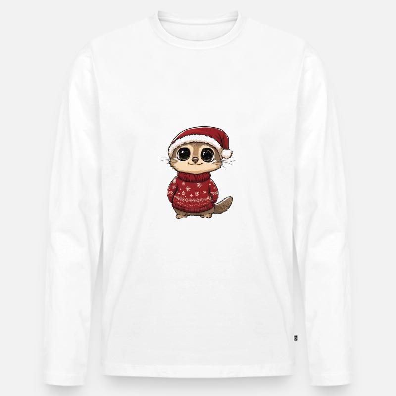 Erdmännchen Weihnachten Comic - Männer Premium Bio Langarmshirt - Weiß