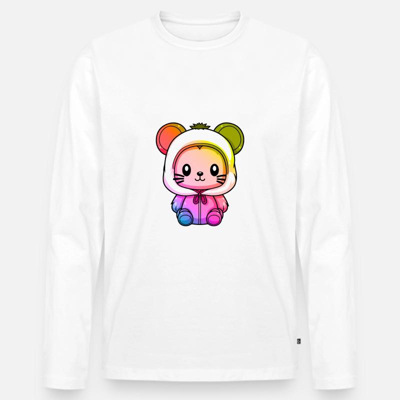 Maus Winter Tier Bunt Comic - Männer Premium Bio Langarmshirt - Weiß