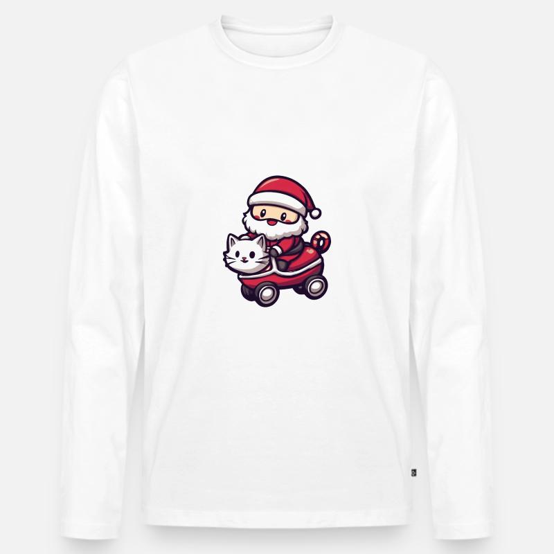 Katze Weihnachtsmann - Männer Premium Bio Langarmshirt - Weiß