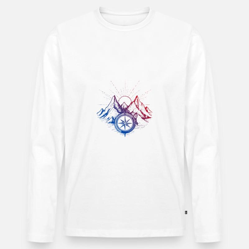 Berge Kompass - Männer Premium Bio Langarmshirt - Weiß