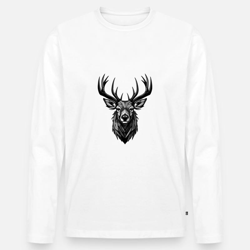 Hirsch Kopf - Männer Premium Bio Langarmshirt - Weiß