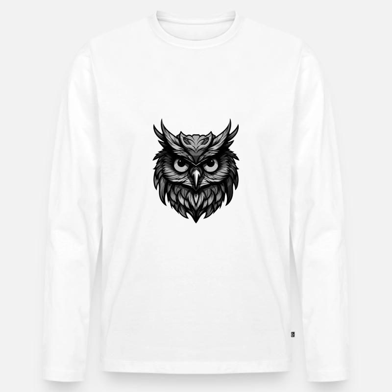 Eule Portrait - Männer Premium Bio Langarmshirt - Weiß