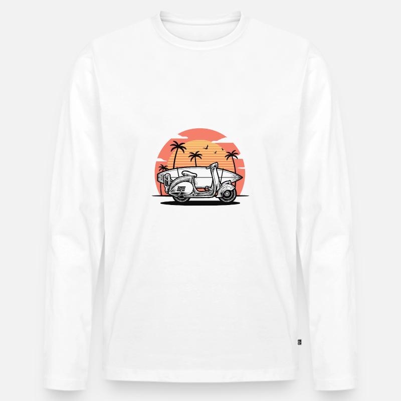 Roller mit Surfbrett (weiß) - Männer Premium Bio Langarmshirt - Weiß