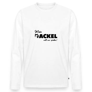 Mein Dackel will nur spielen - Männer Premium Bio Langarmshirt - Weiß - Vorne - Nico (187cm)