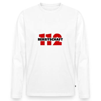 112 Bereitschaft - Männer Premium Bio Langarmshirt - Weiß - Vorne - Nico (187cm)