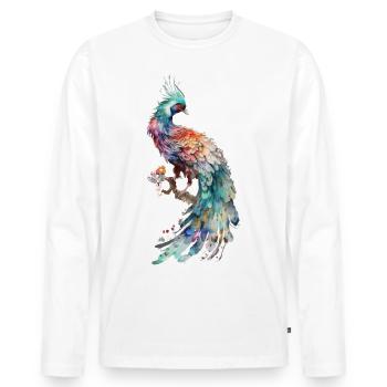 Aquarelle Oiseau - T-shirt manches longues Premium bio Homme - blanc - Devant - Nico (187cm)