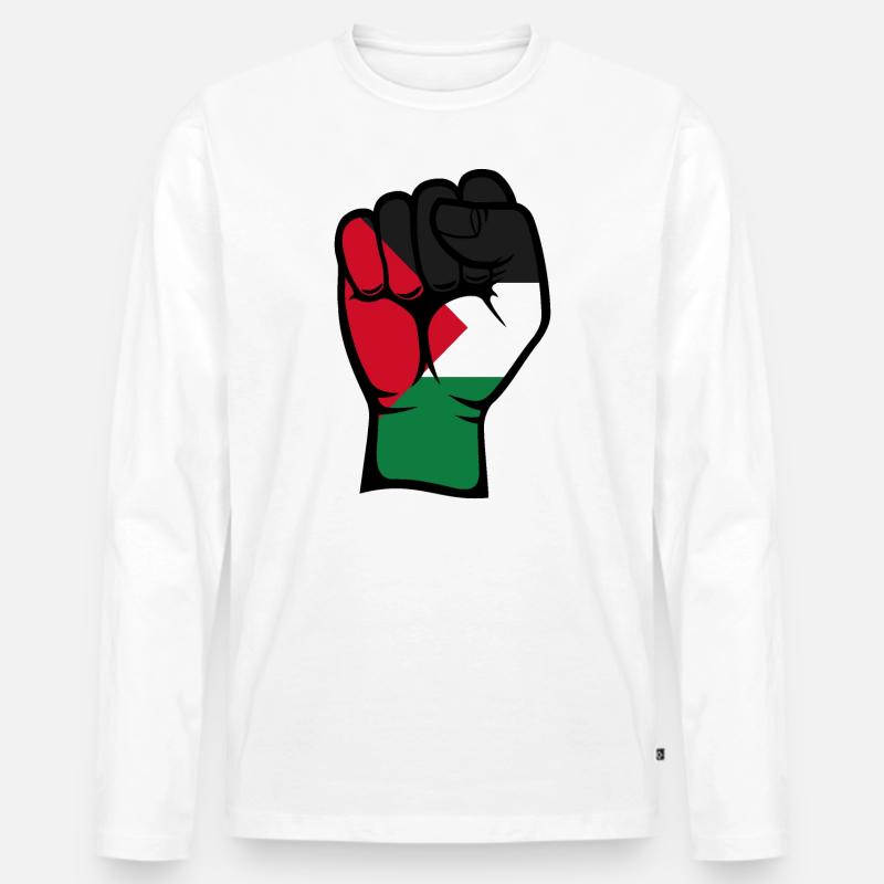 Palästina Flagge Faust Symbol - Männer Premium Bio Langarmshirt - Weiß