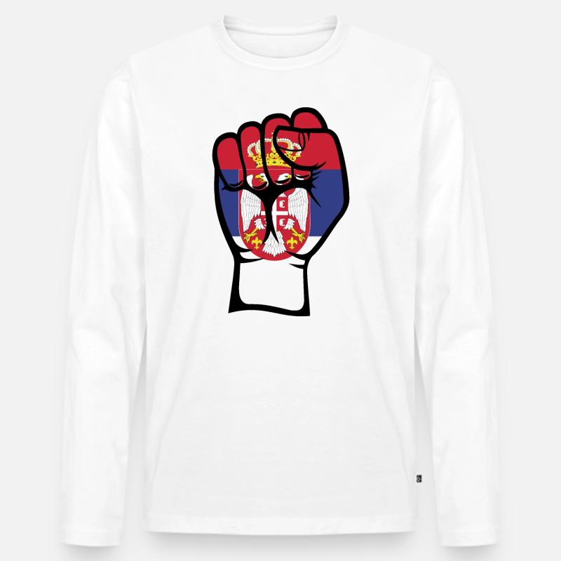 Serbien Flagge Faust - Männer Premium Bio Langarmshirt - Weiß