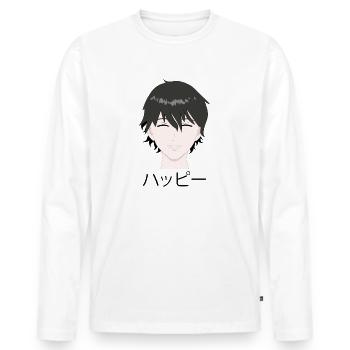 manga garçon heureux et souriant - T-shirt manches longues Premium bio Homme - blanc - Devant - Nico (187cm)