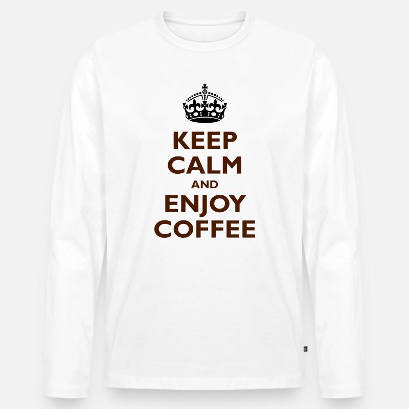 Keep Calm & Enjoy Coffee - Männer Premium Bio Langarmshirt - Weiß