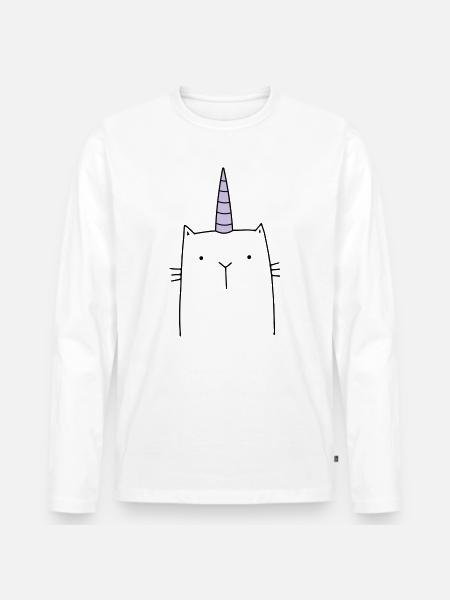 Einhorn Katze niedlich Geschenk - Männer Premium Bio Langarmshirt - Weiß