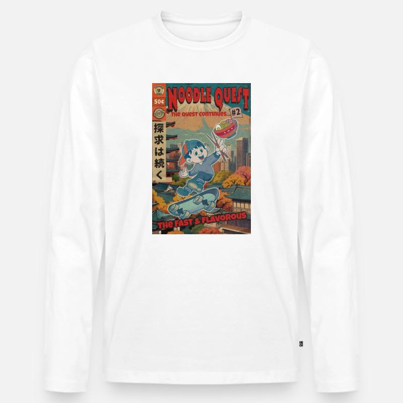 Retro Noodle Quest Comic - Männer Premium Bio Langarmshirt - Weiß