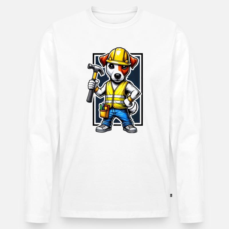 Jack Russell Terrier Bauarbeiter - Männer Premium Bio Langarmshirt - Weiß