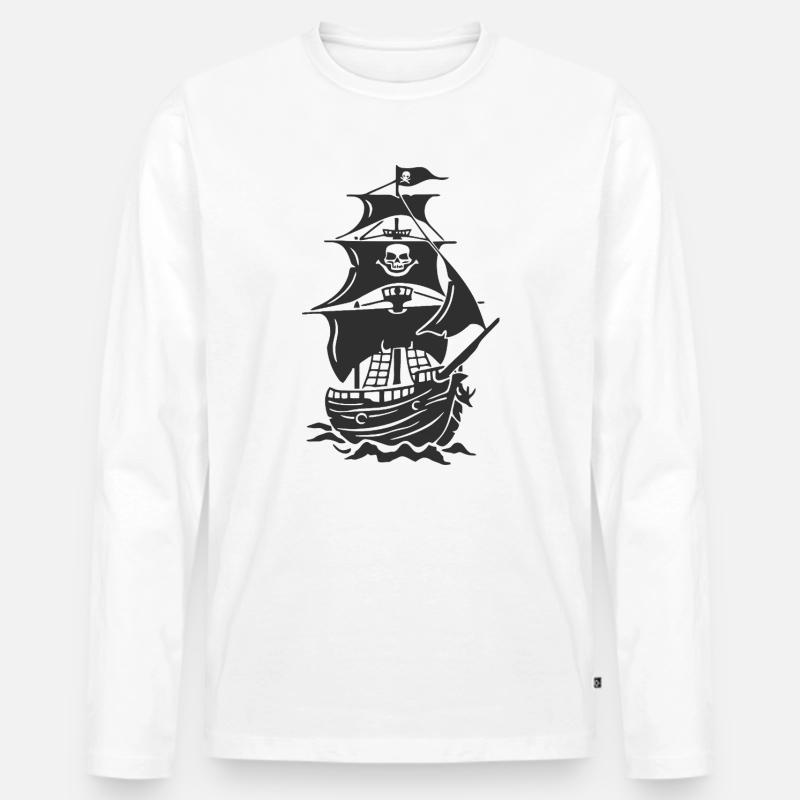Spukende Piratenschiff-Silhouette - Männer Premium Bio Langarmshirt - Weiß