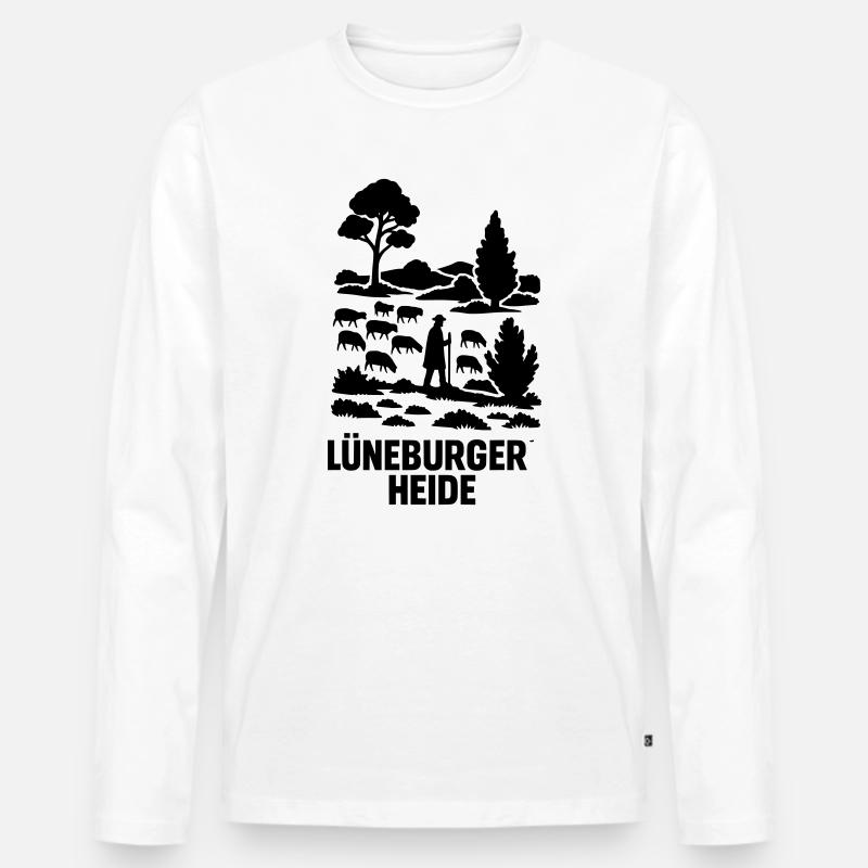 Lüneburger Heide Schäfer Heidschnucken Idylle - Männer Premium Bio Langarmshirt - Weiß