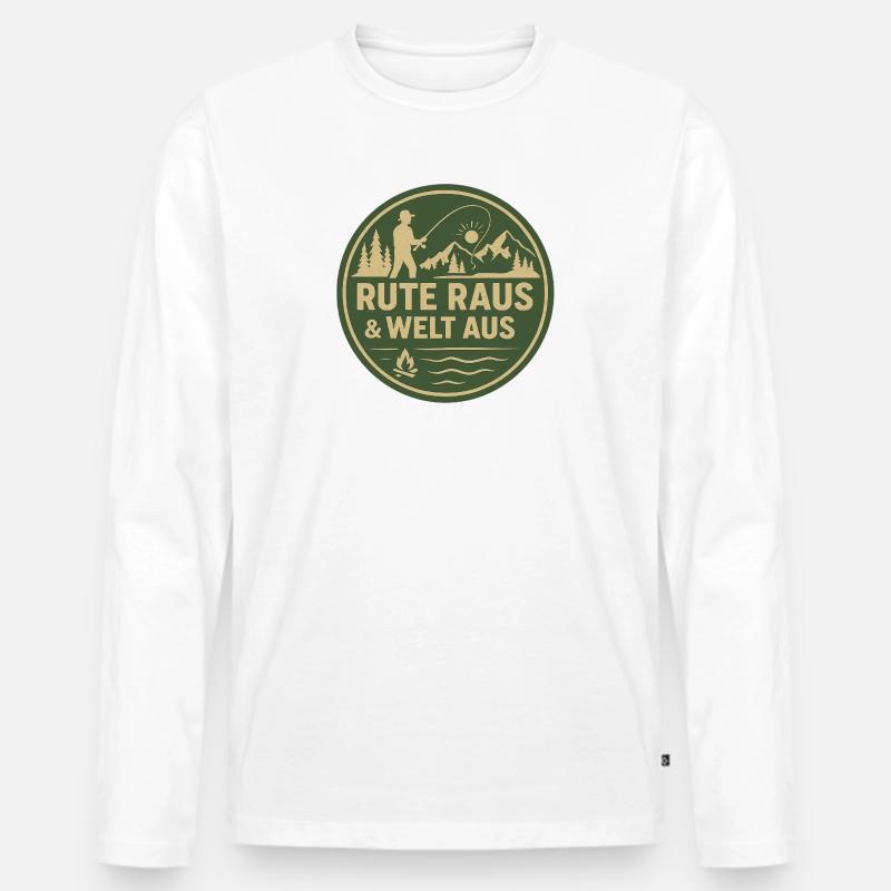 Rute Raus & Welt Aus Patch - Männer Premium Bio Langarmshirt - Weiß