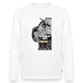 "My Kingdom for a Coffee"-Design; Kunstdruck - Männer Premium Bio Langarmshirt - Weiß - Vorne - Nico (187cm)
