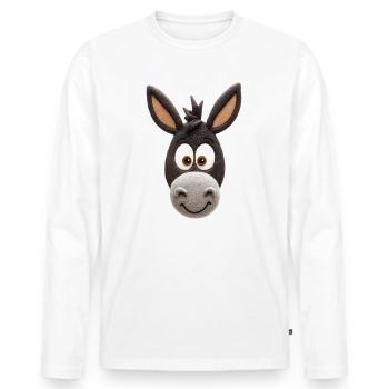 Funny Donkey Cartoon Head – Cute Animal Design - Men's Premium Organic Long Sleeve Shirt - white - Front - Nico (187cm)