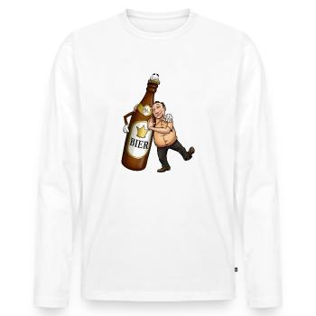 AD - Bier Freund - der mit der Bierflasche - Männer Premium Bio Langarmshirt - Weiß - Vorne - Nico (187cm)