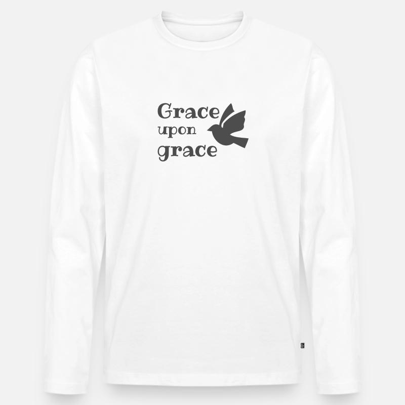 Christian Design Grace Upon Grace mit Dove - Männer Premium Bio Langarmshirt - Weiß