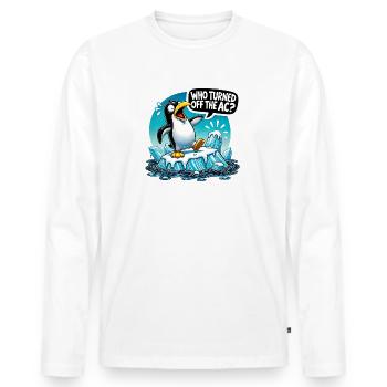 Drôle de pingouin réchauffement climatique - T-shirt manches longues Premium bio Homme - blanc - Devant - Nico (187cm)