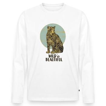 Leopard. Wild is Beautiful - Men's Premium Organic Long Sleeve Shirt - white - Front - Nico (187cm)