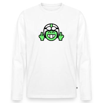 Émoticône Sourire avec casque de mobylette et doigt puant - T-shirt manches longues Premium bio Homme - blanc - Devant - Nico (187cm)