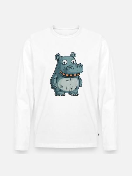 Hippopotamus Halloween Zombie - Men's Premium Organic Long Sleeve Shirt - 